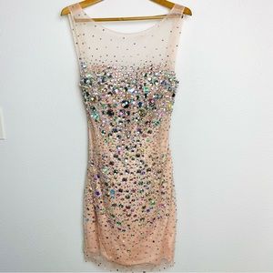 Jovani Light Pink Rhinestone Cocktail Mini Dress